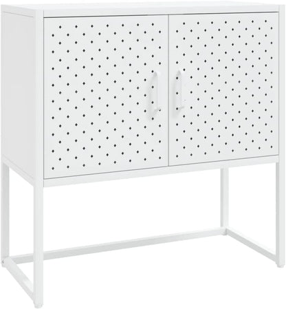 White Steel Sideboard with Adjustable Levelers, Modern Rectangular Storage Cabinet for Living Room and Dining Room, Sturdy Powder-Coated Steel Construction, Sleek Minimalist