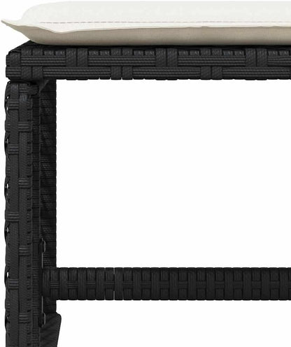 4-Piece Garden Stool Set in Black with Poly Rattan and Powder-Coated Steel, Square Outdoor Seats with Removable Washable Cushion Covers, 14.2-Inch Height for Patio Balcony