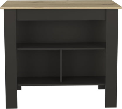 Kitchen Island with Four Legs and Three Shelves - Black/Light Oak | Three shelves and four legs for stable support and ample storage