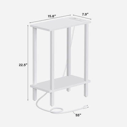 TUTOTAK Small End Table with Charging Station, Narrow Side Table with USB Ports and Outlets, Skinny Sofa Table, Slim Nightstand, Living Room, Bed Room, White TB01BW060