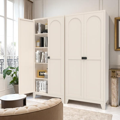 Spaco 71" 2 Shapely Doors Metal Pantry Cabinet,Freestanding Kitchen Storage Cabinet with 4 Adjustable Shelves,Steel Cupboard for Kitchen,Pantry,Dining Room,Living Room. (Cream, 71" H)