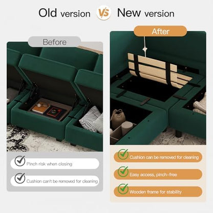 Belffin Modular Sectional Sofa with Storage Seat Oversized U Shaped Couch with Reversible Chaise Velvet Sofa Set with Ottoman Green