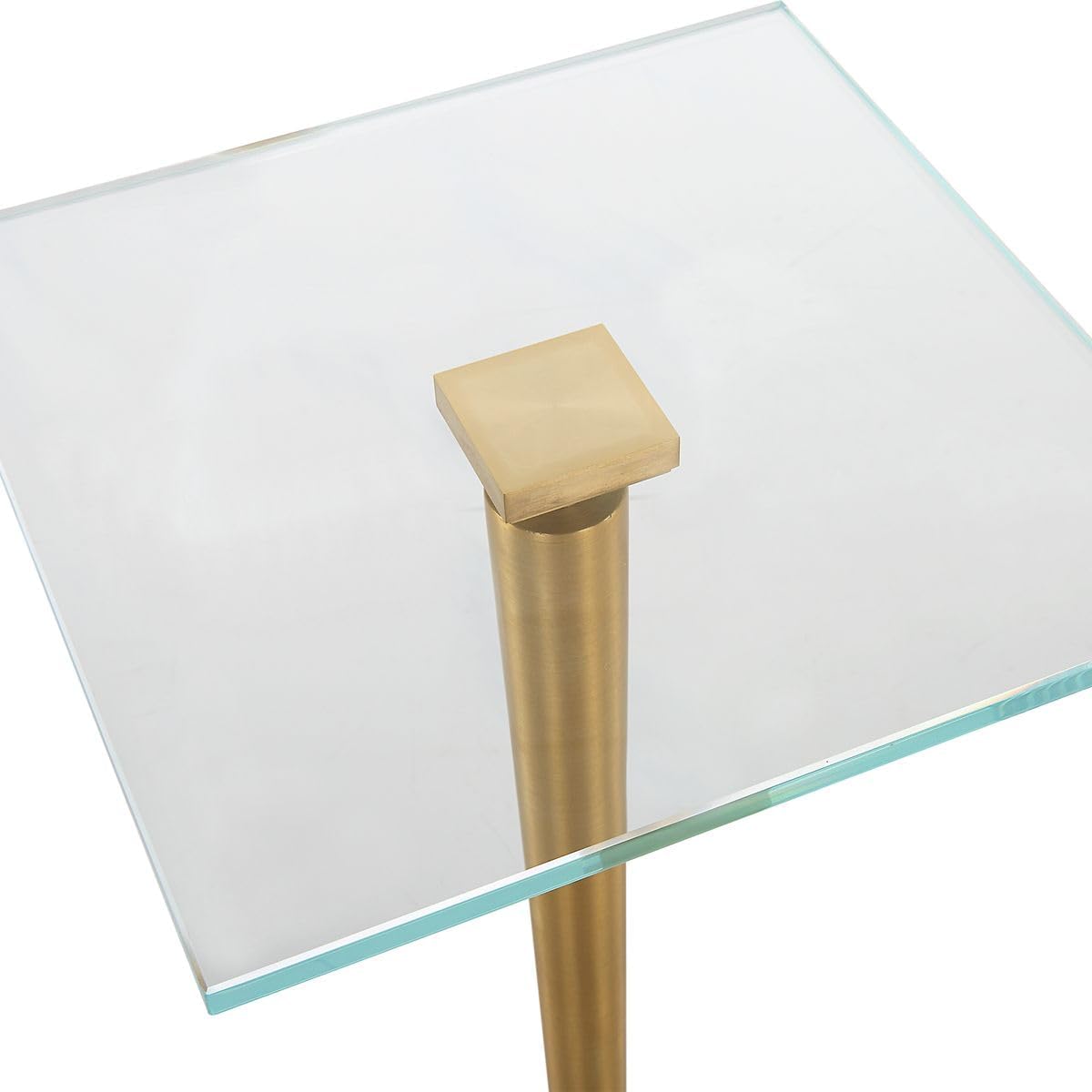 Miri Accent Table | Brass Plated and Tempered Glass Top with White Marble Base (11 in. W x 25 in. H)