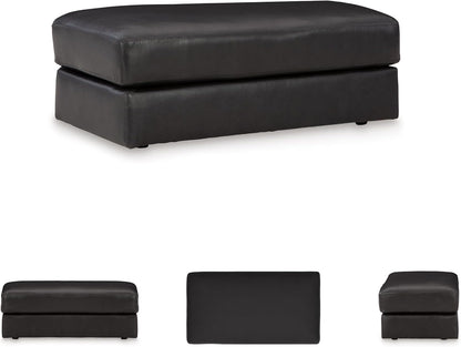 Signature Design by Ashley Amiata Black Leather and Faux Leather Ottoman, Fully Assembled Coffee Table Alternative, Rectangular Footrest Bench for Living Room, Onyx, 44" W x 24" D x 17" H