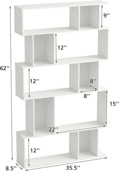 5-Tier Geometric Bookshelf w/Anti-tip Kit & 5 Closed-Back Cubbies