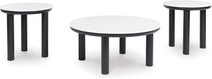 GTU Furniture Casual MDF Round 3-Piece Coffee Table Set, Cocktail Table with 2 Matching End Tables, Black/White Finish for Living Room