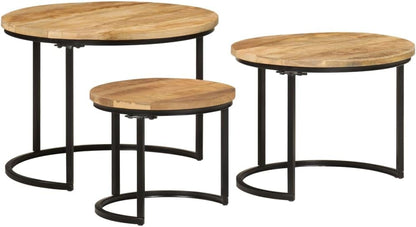Nesting Tables 3 Pieces Solid Mango Wood | Space-Saving Design, Sturdy Tabletop, Versatile for Living Room, Bedroom, Office