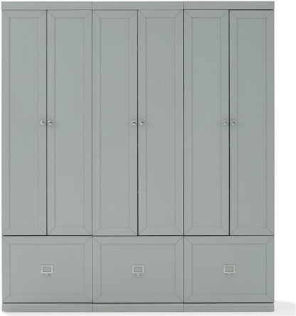 Pemberly Row Modern Wood/Metal Pantry Closets, 74" H x 66" W x 12.5" D, Distressed Gray Finish, Set of 3 Modular Cabinets with Adjustable Shelves, Drawers, Hooks, Traditional or Farmhouse Style