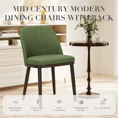 COLAMY Upholstered Dining Chairs Set of 4, Modern Kitchen Chairs with Back, Fabric Side Dining Room Chairs with Wood Legs for Farmhouce Restaurant, Green
