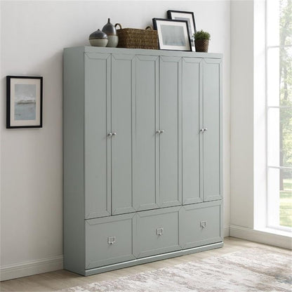 Pemberly Row Modern Wood/Metal Pantry Closets, 74" H x 66" W x 12.5" D, Distressed Gray Finish, Set of 3 Modular Cabinets with Adjustable Shelves, Drawers, Hooks, Traditional or Farmhouse Style