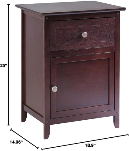 Wood Eugene Accent Table Walnut Finish Compact Side Table with Drawer and Cabinet Solid and Composite Wood Ideal for Bedroom Living Room or Entryway Storage