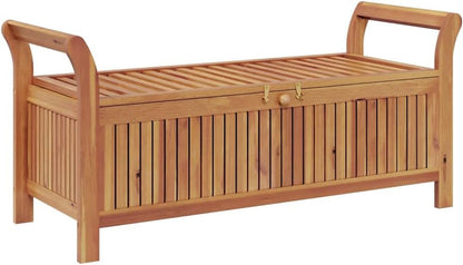 Outdoor Storage Bench with Cream Cushion, 50 Inch Solid Acacia Wood Garden Seating for Backyard, Patio, Deck, Porch, Deck Box with Storage Space
