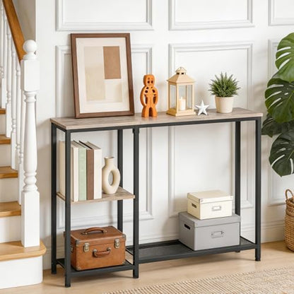 HOOBRO Narrow Console Table, Sofa Table, 44.9" Skinny Entryway Table | Long Behind Couch Table with Storage Shelves, for Living Room, Foyer, Hallway, Greige and Black BG86XG01