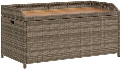 Poly Rattan Storage Bench Gray 39.4x19.7x20.5 Inches, Outdoor Patio Seat with Waterproof Bag, Acacia Wood and PE Rattan Garden Storage Box