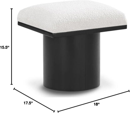 MAKLAINE Cream Boucle Fabric Bench/Stool, 15.5" W x 18" D x 17.5" H, Oak Veneer with Black Finish, 4" Thick Channel-Tufted Seat Cushion, Art Deco Design, Modular Living Room or Entryway Seating