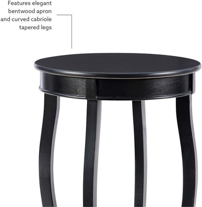 BOWERY HILL Round Wood End Table with Shelf, 18.5 x 24 in, Black Finish, MDF and Pine Wood, Bentwood Skirt, Contemporary Accent Table for Living Room or Bedroom