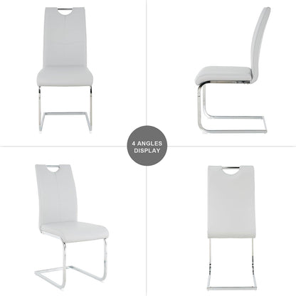 5-Piece Dining Room Table Set, Modern 36" Square Silver Glass Dining Table Set for 4, Kitchen and Dining Table Set with 4 Grey PU Leather Dining Chairs for Dining Room Kitchen
