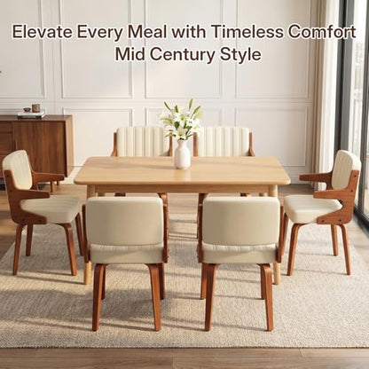 Dining Chairs Set of 4,Mid Century Modern Kitchen Chair with Hanging Arm | Set of 4 Dining Chairs, Mid Century Modern Faux Leather Upholstered Kitchen Chair, Walnut Legs Back for Dining Room Living