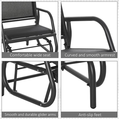 Outsunny Porch Glider Set of 2 Steel Frame Black | Swing Glider Chair, Breathable Mesh Fabric, Curved Armrests, for Garden, Poolside, Backyard, Balcony