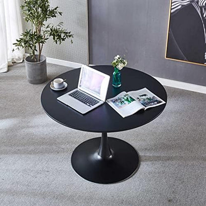 42" Tulip Table for 4-6 Persons Modern Round Dining Room Table, Mid-Century Modern Black Small Kitchen Table with MDF Wooden Top, Leisure Coffee Table for Living Room, Dining Room, Office