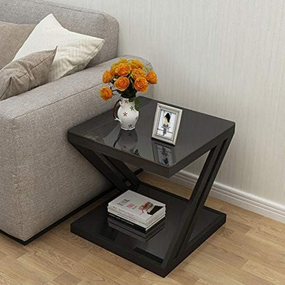 Telephone Table, Nordic Modern Square Side Table Living Room Sofa Coffee Table Telephone Table Bedroom Bedside Table 2-Tier Storage Table(Black