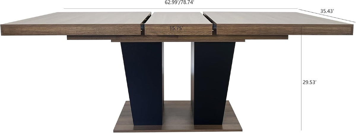 78.74" Extendable Dining Room Table for 4-10 People,Wooden Transformer Kitchen Dining Table with Black Double Sturdy Pedestal Base,Modern Expandable Large Table,Beige+Brown