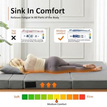JKMAX Single Size Folding Sofa Bed - 4 in 1 Convertible Sleeper Chair - High Density Memory Foam Futon Couch - Foldable Bed for Living Room Bedroom (Dark Grey)