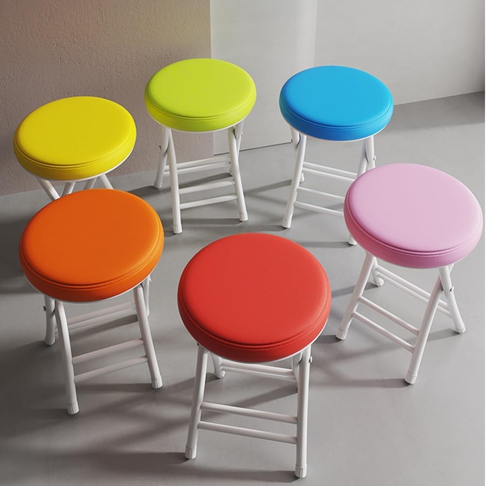 20" Home Folding Stool Collapsible Padded Bar Stool Round Kitchen Stools No Back Portable Breakfast Chairs PU Leather for Kitchen Breakfast Cafe(Dark Green)