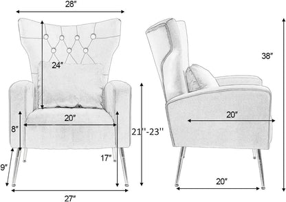 ZJhome Button-Tufted Velvet Accent Chairs, WingBack Living Room Chair Armchair with Lumbar Pillow, Bedroom Chairs Arm Chair with Golden Legs, Red