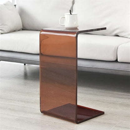 Acrylic Coffee Table, Side Table, Small Tea Table, Sofa Side Table, Small Bedside Table, Modern, Modern C-Shaped Acrylic Side Table(Brown,30 * 30 * 55cm)