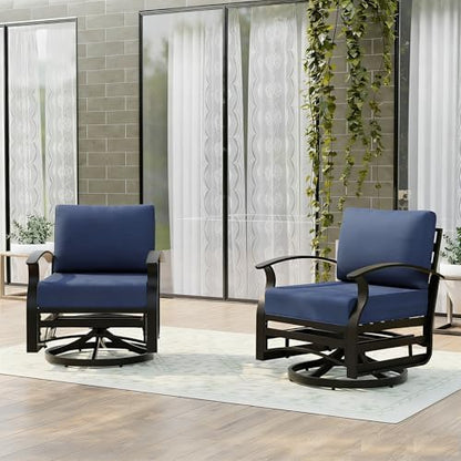 Gotland 2 Piece Patio Set, Metal Outdoor Swivel Chairs Set of 2 with 5.1’’ High-Resilience Seat Cushions 6.2’’ Thick Back Pillow 29.5’’ Deep Seat Removable Cushions for Backyard, Lawn, Porch, Navy