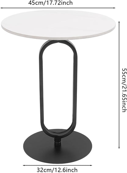 Marble White Side End Table, White Round Coffee Table Sofa Side Table Modern End Table Pedestal Table Simple Style for Living Room Balcony 18 inch