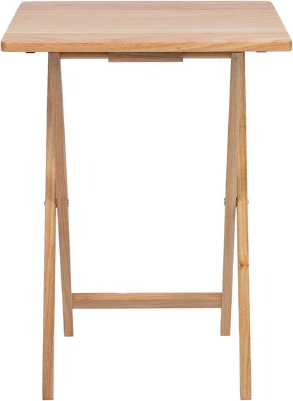 (2 Pcs) 26" Folding Tray Tables, Solid Rubberwood, Small Folding Table,Natural Wood Finish
