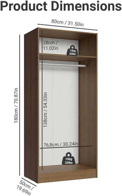 Madesa Kitchen Pantry Storage Cabinet with 2 Doors, Ample Shelf and Hanging Space 31 Inch Utility Armoire Organization Unit - Rustic