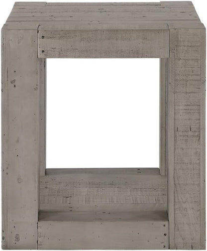 BOWERY HILL Contemporary Rectangular End Table, 22" Width x 24" Height, Reclaimed Solid Pine, Distressed Gray Finish, Bottom Shelf, Rustic Design for Living Room or Bedroom