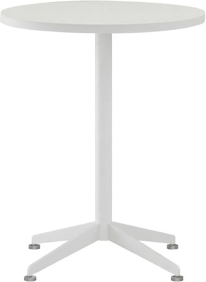 Small Round Pedestal Dining Table for 2-23.6" Modern White Kitchen Table with Sturdy Metal Cross-Leg Base, 1-Inch Thick Waterproof MFC Top, Space-Saving Bistro Table for Apartment, Studio, Breakroom