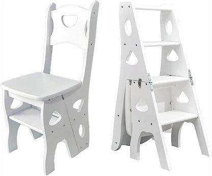 4 Step Wooden Folding Library Ladder Chair with Seat, Lightweight Portable Ladder Shelf, Multifunctional Step Stool, Stepladders Display Stand for Office Home Kitchen (Color : Green)