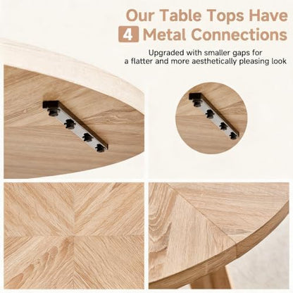 Round Dining Table Set for 4, Kitchen Table and Chairs | Wooden Cross Base, Boucle Fabric Chair, for Apartment