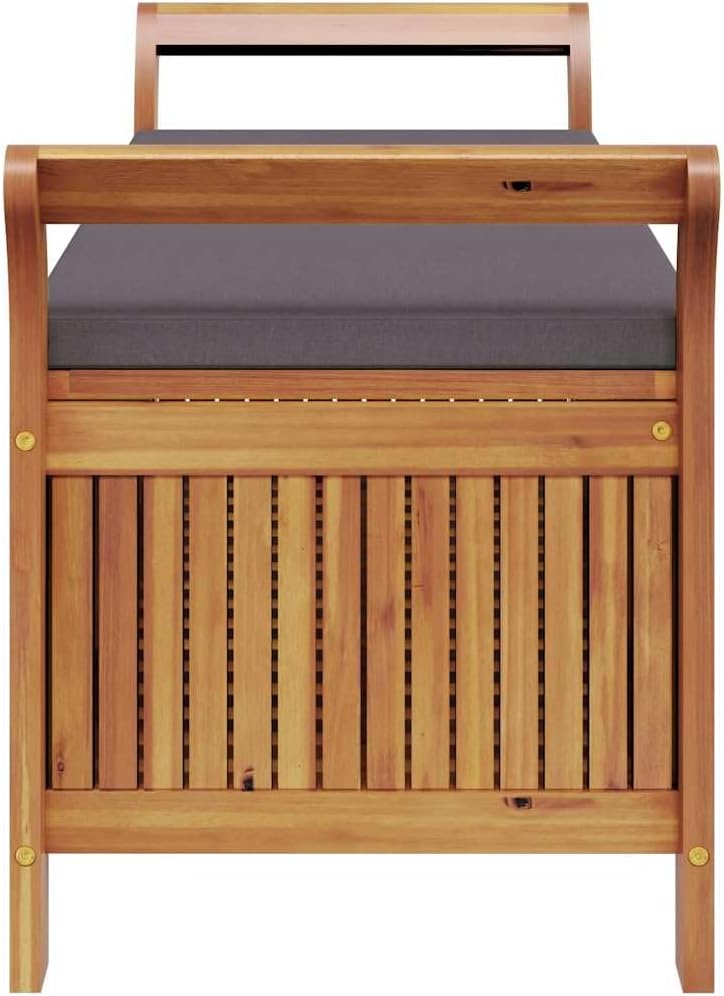 Outdoor Storage Bench with Cushion 49.6 Inch Acacia Wood Garden Seating Organizer for Patio Deck Backyard Gray