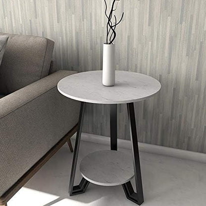 Telephone Table, Round Marble Side Table,Sofa & Console Tables,Telephone Tables,Easy to Assemble,2 Layers(Color:White,Size:19.6819.6823.62in)