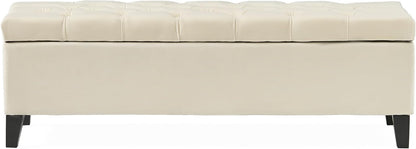 51" Storage Ottoman Bench, Foot Rest with Legs - Beige Button Tufted Storage Ottoman End of Bed with Safety Hinges, Entryway Bedroom Bench for Living, Dining Room and Hallway