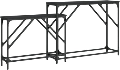 Nesting Console Tables 2 pcs Black Engineered Wood | Space-Saving Nesting Design, Sturdy Metal Frame, Easy to Clean, Versatile for Living Room, Hallway, Office