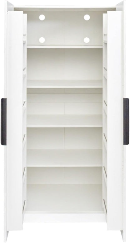 Standalone Pantry Cabinet Buffet Sideboard Cupboard with Double Doors, Multi-Level Shelving, Tall Organizer Storage for Kitchen Dining Living Hallway Bathroom, Modern Retro Furniture (White)