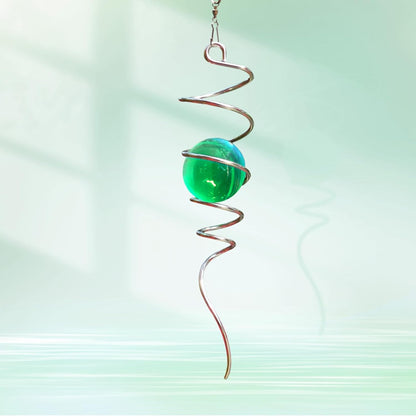 Wind Spinner Tail, Wind Spinners Stabilizer with Green Glass Orb, Gazing Ball Spiral, Sun Catcher Rainbow Maker Hanging Decoration Decor for Yard Garden, Saint Patrick's Day Gift Ideas