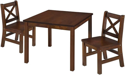 eHemco Solid Hard Wood Kids Table and Chair Set, Coffee, 3 Piece | 2 Chairs Included, Rubberwood
