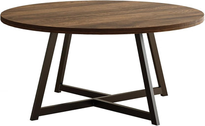 59" Round Dining Table for 6-8, Modern Kitchen Table with Steel Base, Dining Room Tables for Kitchen, Dark Brown