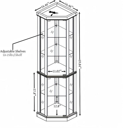 Lighted Corner Curio Cabinet - Elegant Glass Display Case for Living Room & Bar Storage - Perfect for Antique Collections & Wine - Includes Built-in Lighting - Black