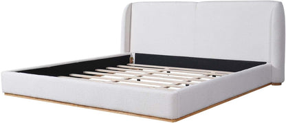 King Size Boucle Bed Frame, Soft Cloud Bed Frame with Upholstered Wingback Headboard and Solid Wooden Legs, Contemporary Aesthetic Platform Bed, No Box Spring Needed (White, King 1)