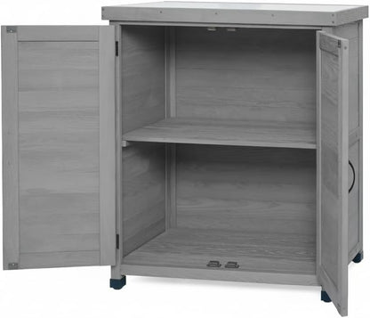 31" Weatherproof Living Room Cabinet, Practical Cabinets with X-Shape Frame, Storage Locker with Magnetic Door for Patio, Gray