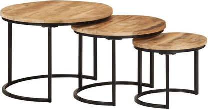 Nesting Tables 3 pcs Solid Mango Wood | Space Saving, Sturdy Tabletop, Versatile for Bedroom, Living Room, Office